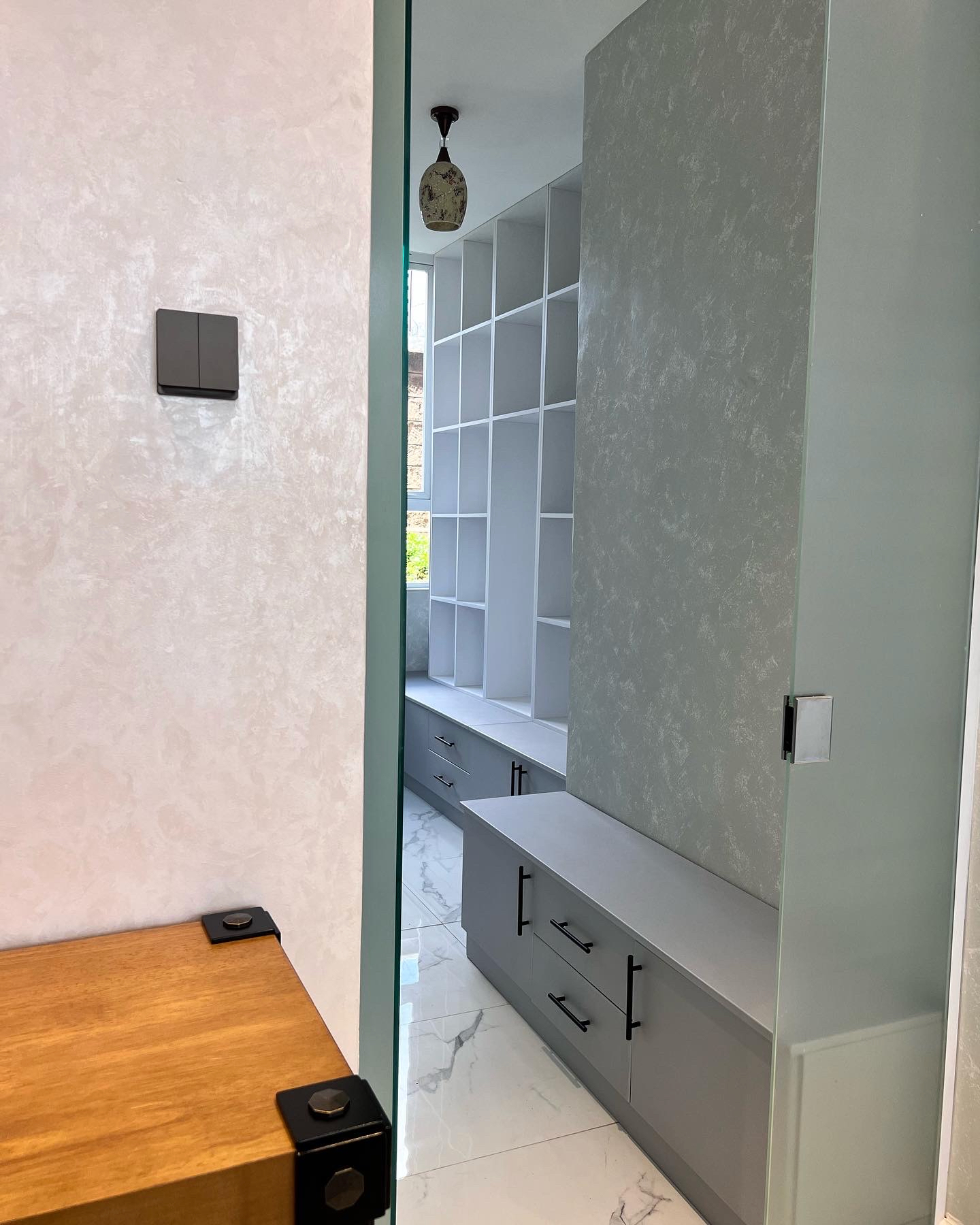 Break room view, custom fittings, fixtures & paint