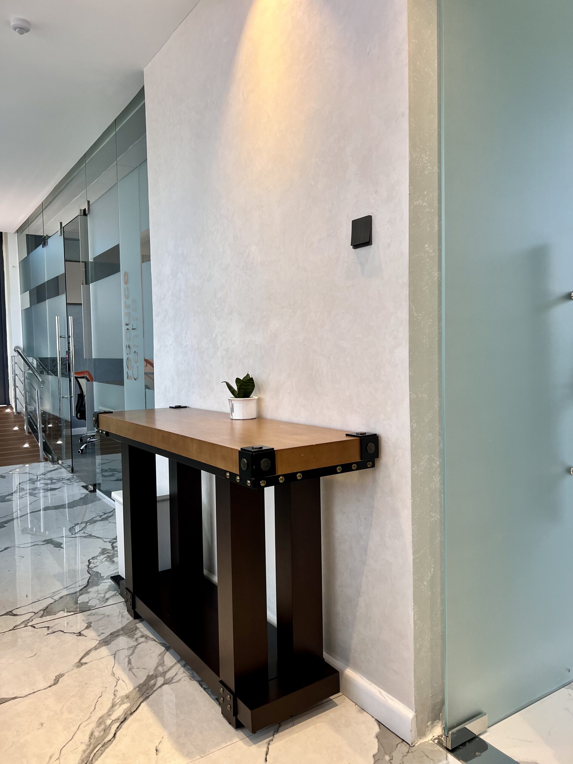 Hallway views, private offices ahead